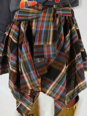Plaid Print Stretchy Waist Asymmetrical Hem Mini Skirt